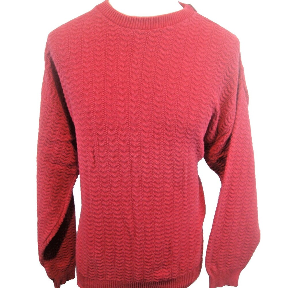 Mens Bill Blass Red Cable Knit Cotton Crew Neck Pullover Sweater sz Lg